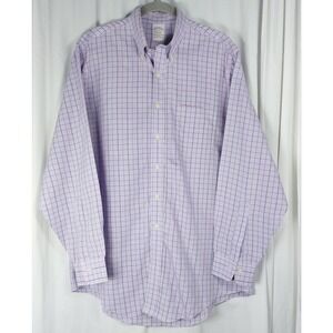 BROOKS BROTHERS Mens Button Down Shirt Lavender Plaid Long Sleeve Sz 16/34 *READ